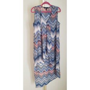 NEW BCBG MAXAZRIA ZIGZAG MULTICOLOR CASCADING HI-LOW RUFFLE DRESS SZ MEDIUM